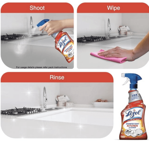 Lizol 450ml, Kitchen Cleaner Spray | Suitable for all Kitchen Surfaces, Gas Stove, Countertop, Tiles, Chimney and Sink | Kills 99.9% germs - Image 3